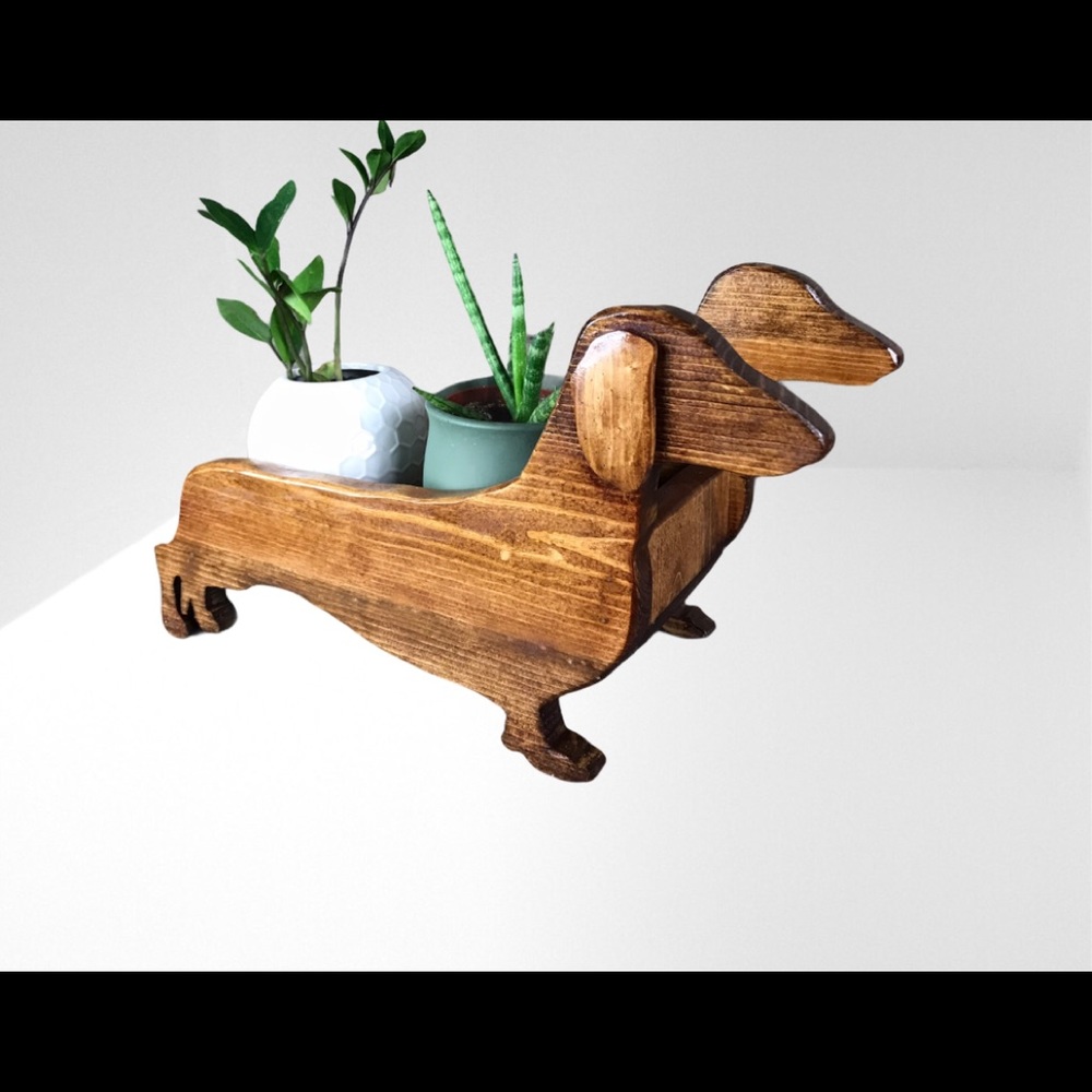 COPY - Handmade Rusty the wiener dog planter sled